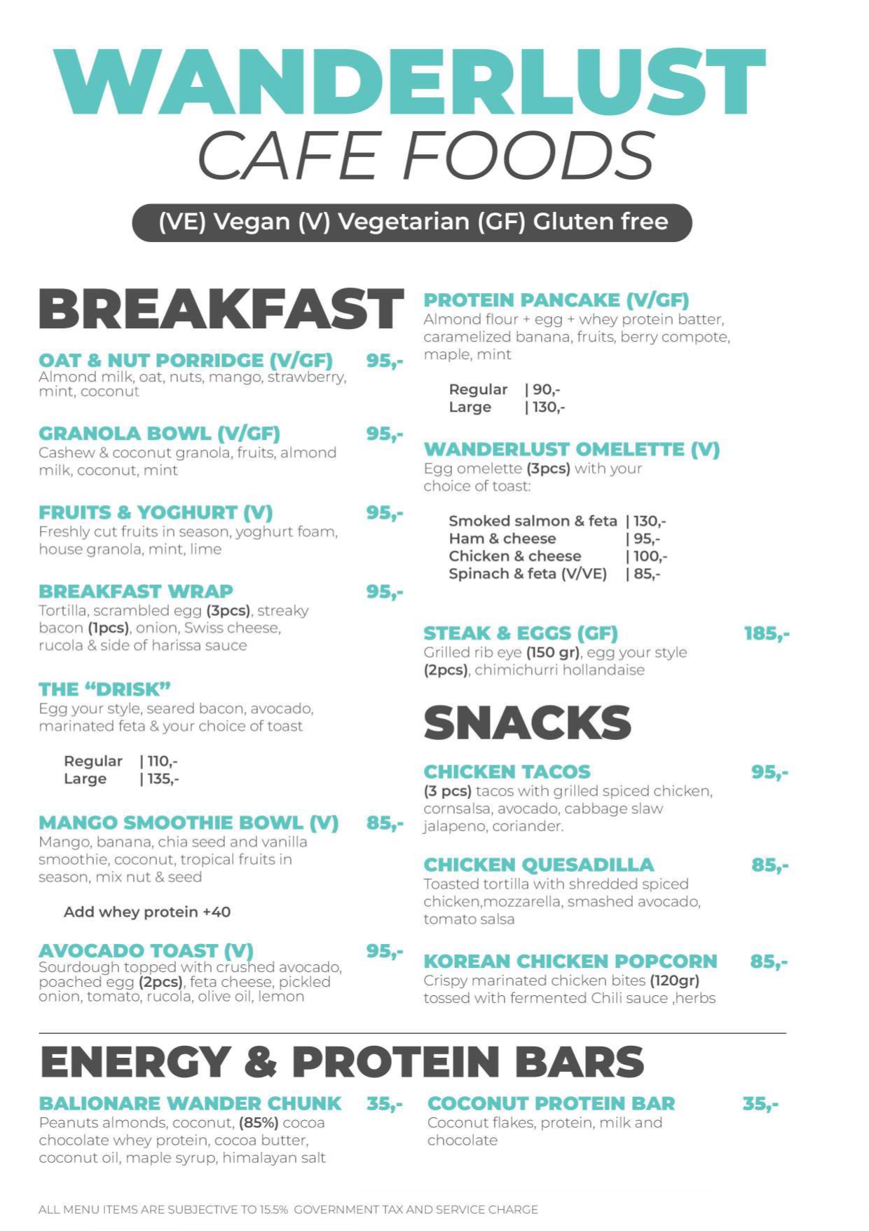 Wanderlust Cafe Menu Page 2